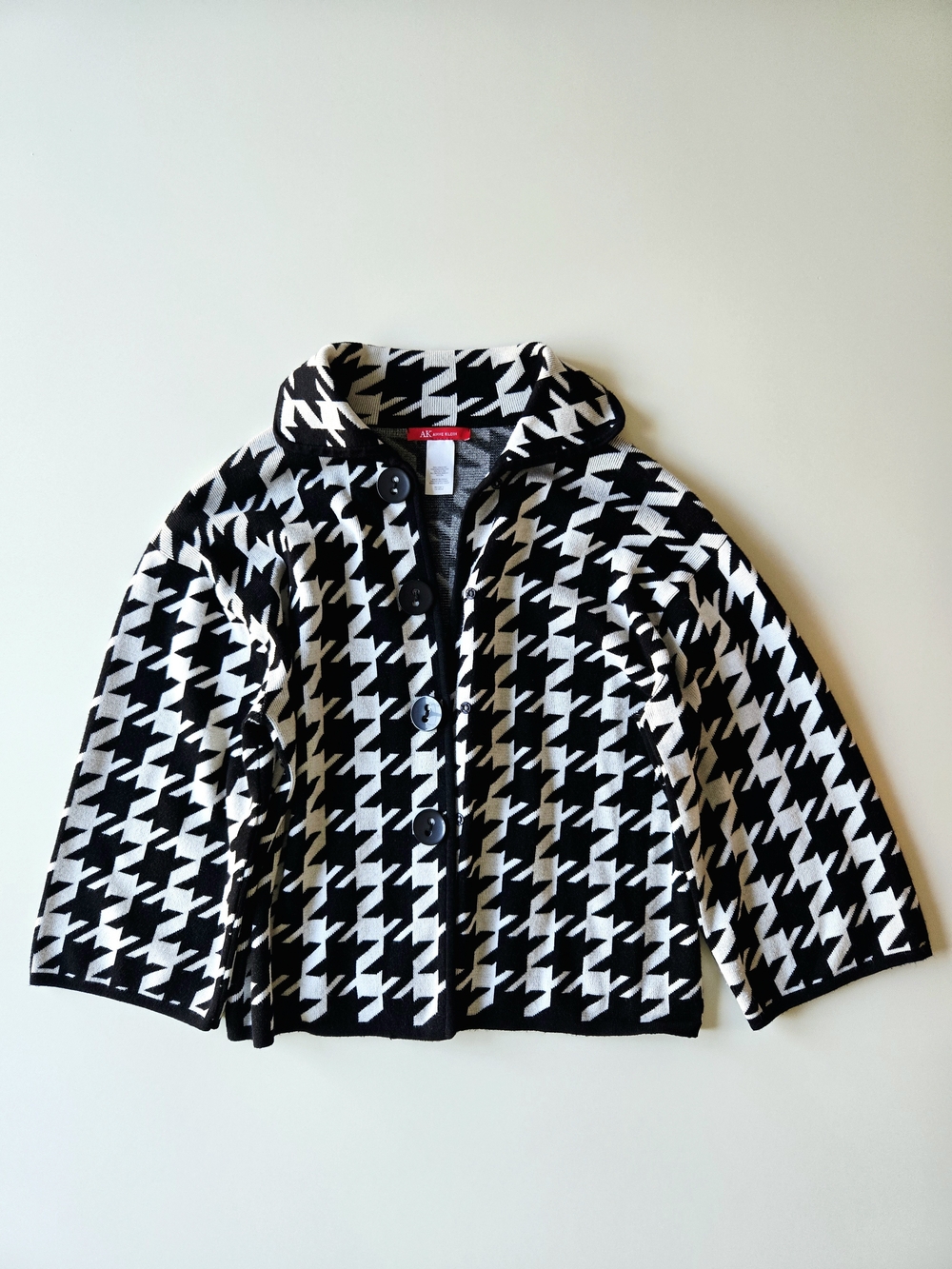 Anne Klein Black & White Houndstooth Button-Up Blazer